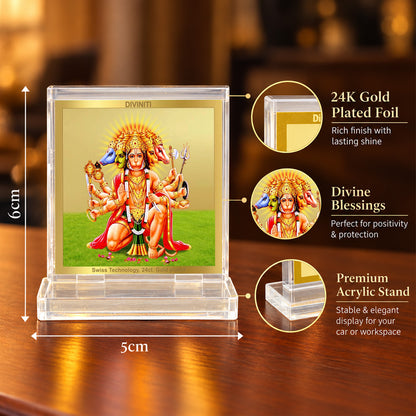 24K Gold-Plated Panchmukhi Hanuman Acrylic Car Dashboard Frame | 6x5 CM