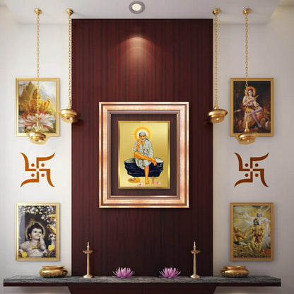 Diviniti 24K Gold Plated Sai Baba (Classic) Divine Wall Frame for Home Mandir & Office Decor | Luxury Spiritual Gift