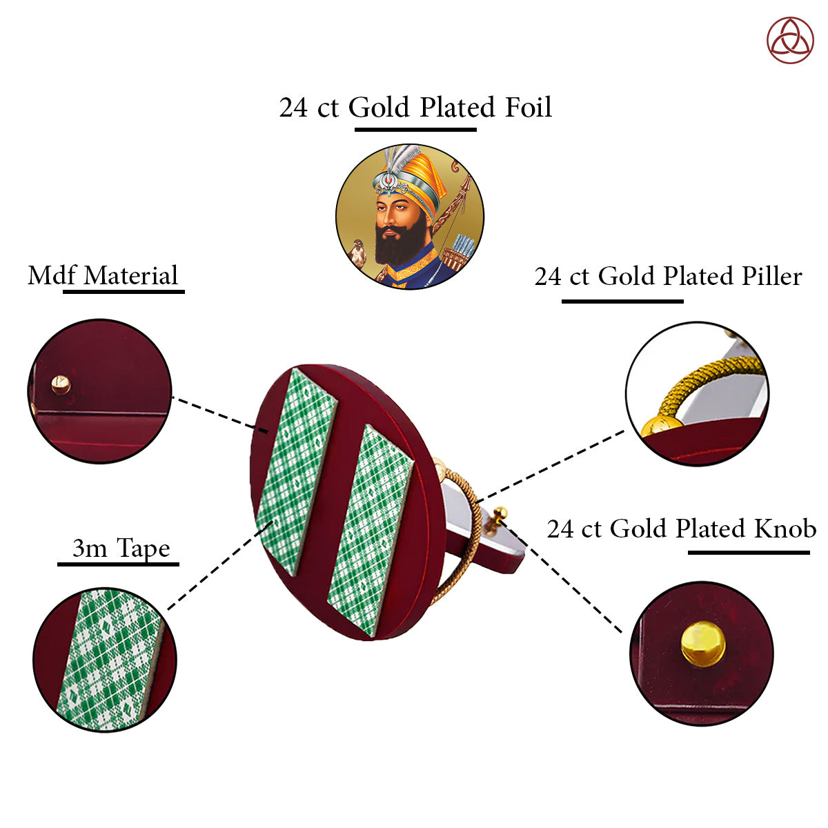 Guru Gobind Singh Ji | Divine Sikh Guru 24K Gold Plated Photo Frame for Car Dashboard, Home Décor & Tabletop | Blessings of Courage, Faith & Strength