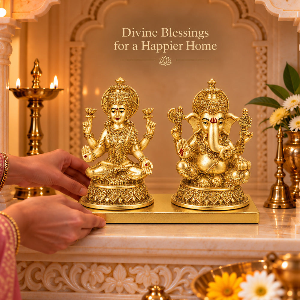 24K Gold-Plated Laxmi Ganesha Idol | Premium Gift Box | 10x13 CM
