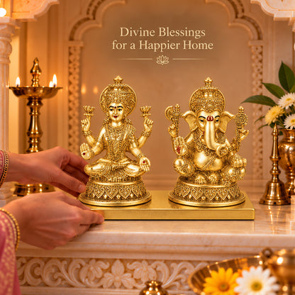 24K Gold-Plated Laxmi Ganesha Idol | Premium Gift Box | 10x13 CM