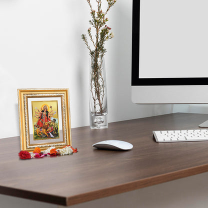 Diviniti 24K Gold Plated Durga - Mahishasura Mardini (Classic) Divine Wall and Table Top Frame for Home Mandir & Office Decor | Luxury Spiritual Gift