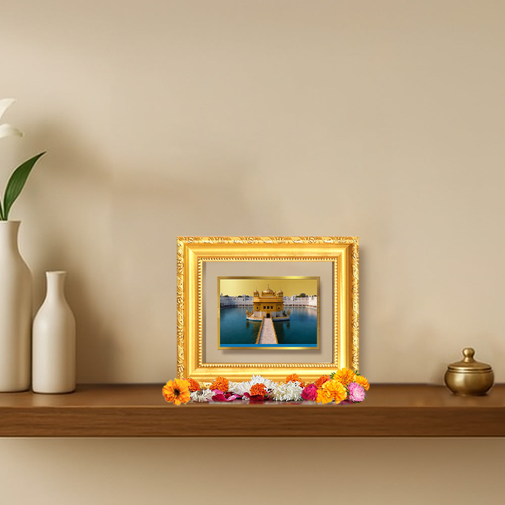 Diviniti 24K Gold Plated Golden Temple |Divine Table Top Frame for Home Mandir & Office Decor | Luxury Spiritual Gift