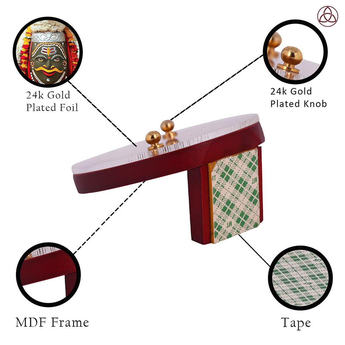 Mahakaleshwar Car Dashboard & Tabletop Photo Frame showcasing 24K gold plated foil and intricate MDF design.
