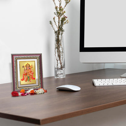 Diviniti 24K Gold Plated Ashirwad Hanuman (Classic) Divine Wall and Table Top Frame for Home Mandir & Office Decor | Luxury Spiritual Gift