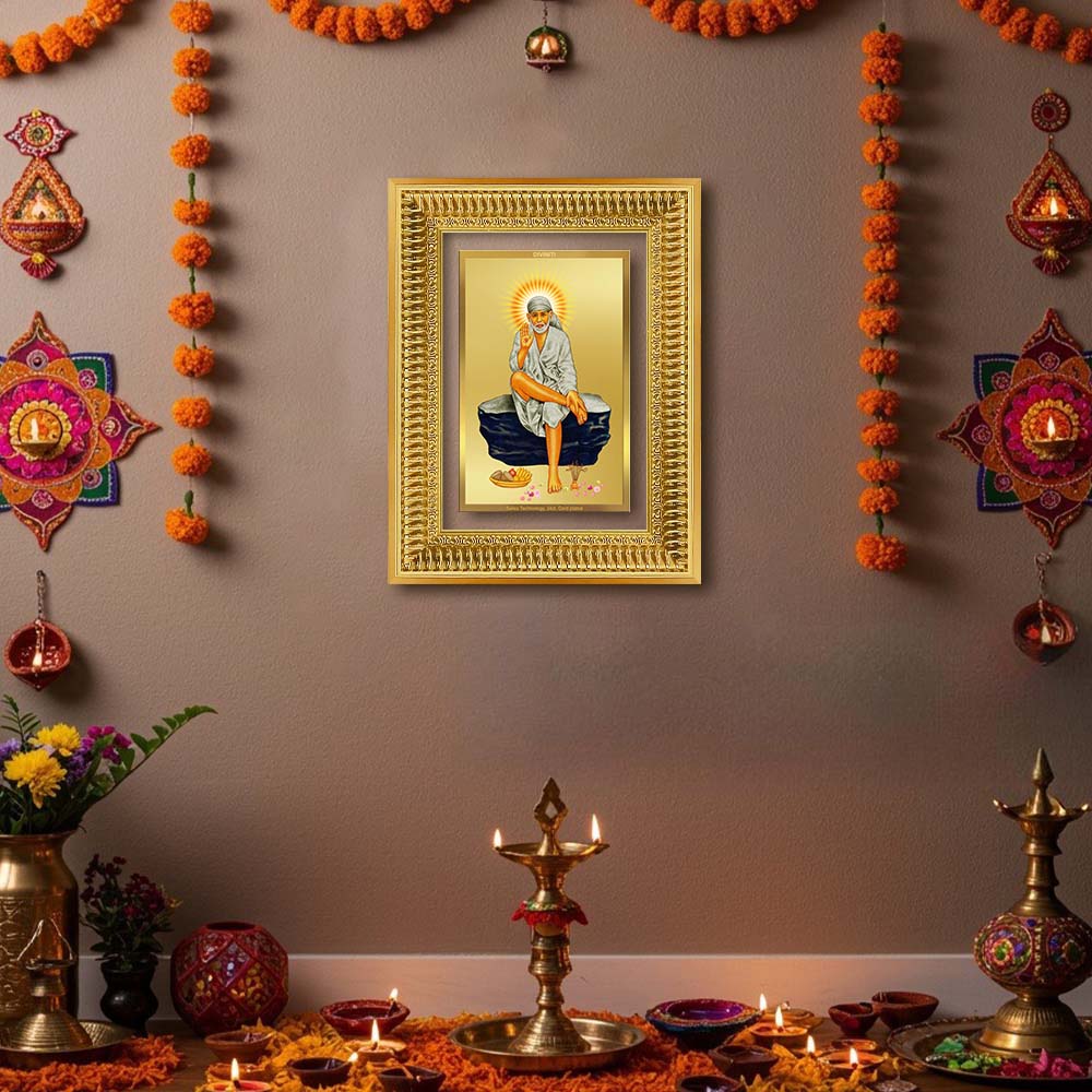 Diviniti 24K Gold Plated Sai Baba (Classic) Divine Wall Frame for Home Mandir & Office Decor | Luxury Spiritual Gift