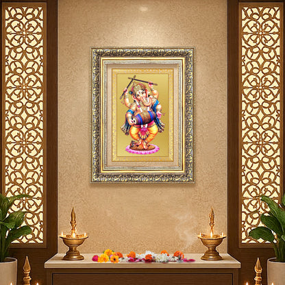 Diviniti 24K Gold Plated Dancing Ganesha (Classic) Divine Wall Frame for Home Mandir & Office Decor | Luxury Spiritual Gift