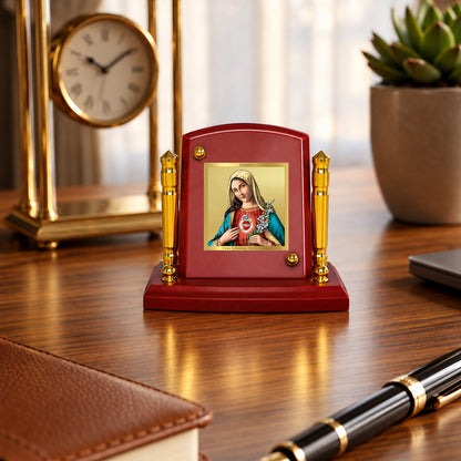 24K Gold-Plated Mother Mary MDF Car Dashboard Frame | 7.5x9 CM
