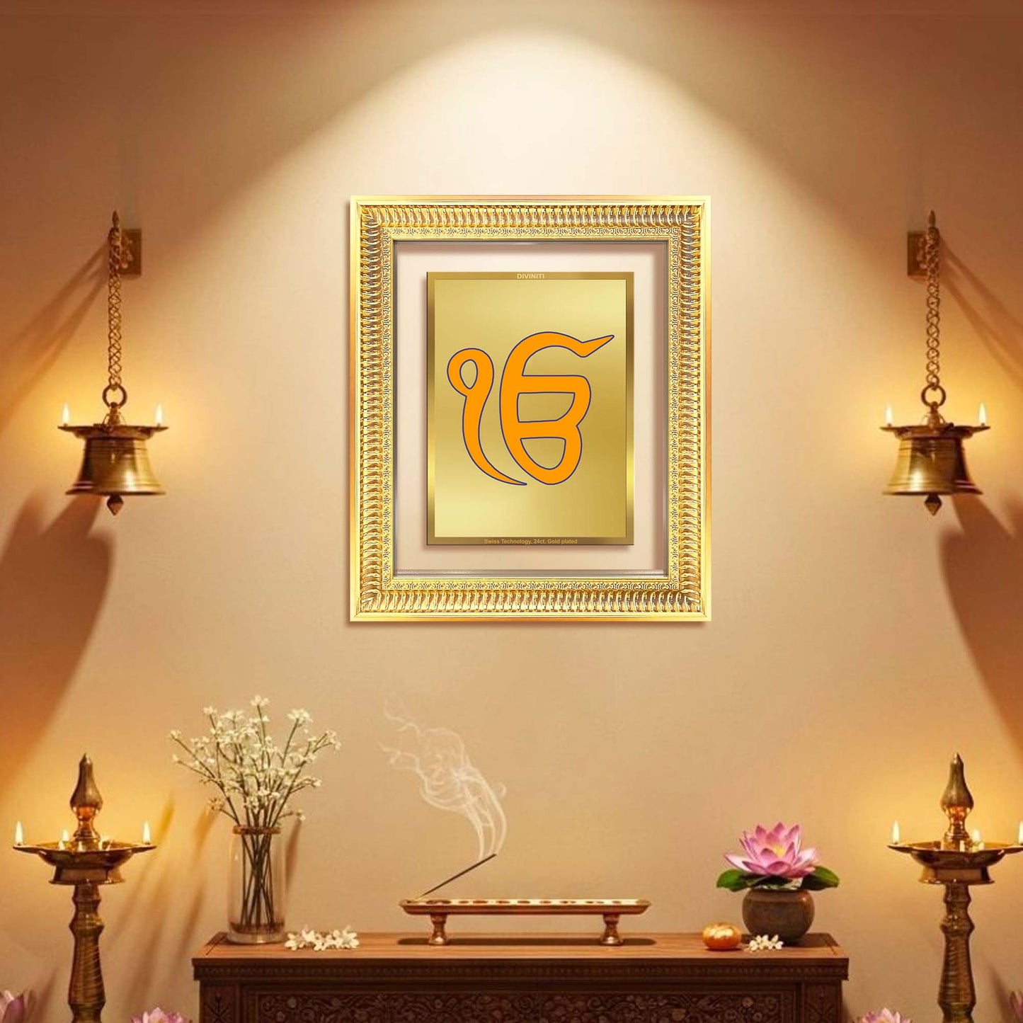 Diviniti 24K Gold Plated Ik Omkar (Classic) Divine Wall Frame for Home Mandir & Office Decor | Luxury Spiritual Gift