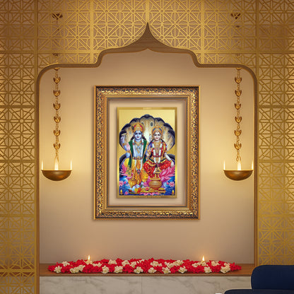 Diviniti 24K Gold Plated Vishnu Lakshmi (Classic) Divine Wall Frame for Home Mandir & Office Decor | Luxury Spiritual Gift