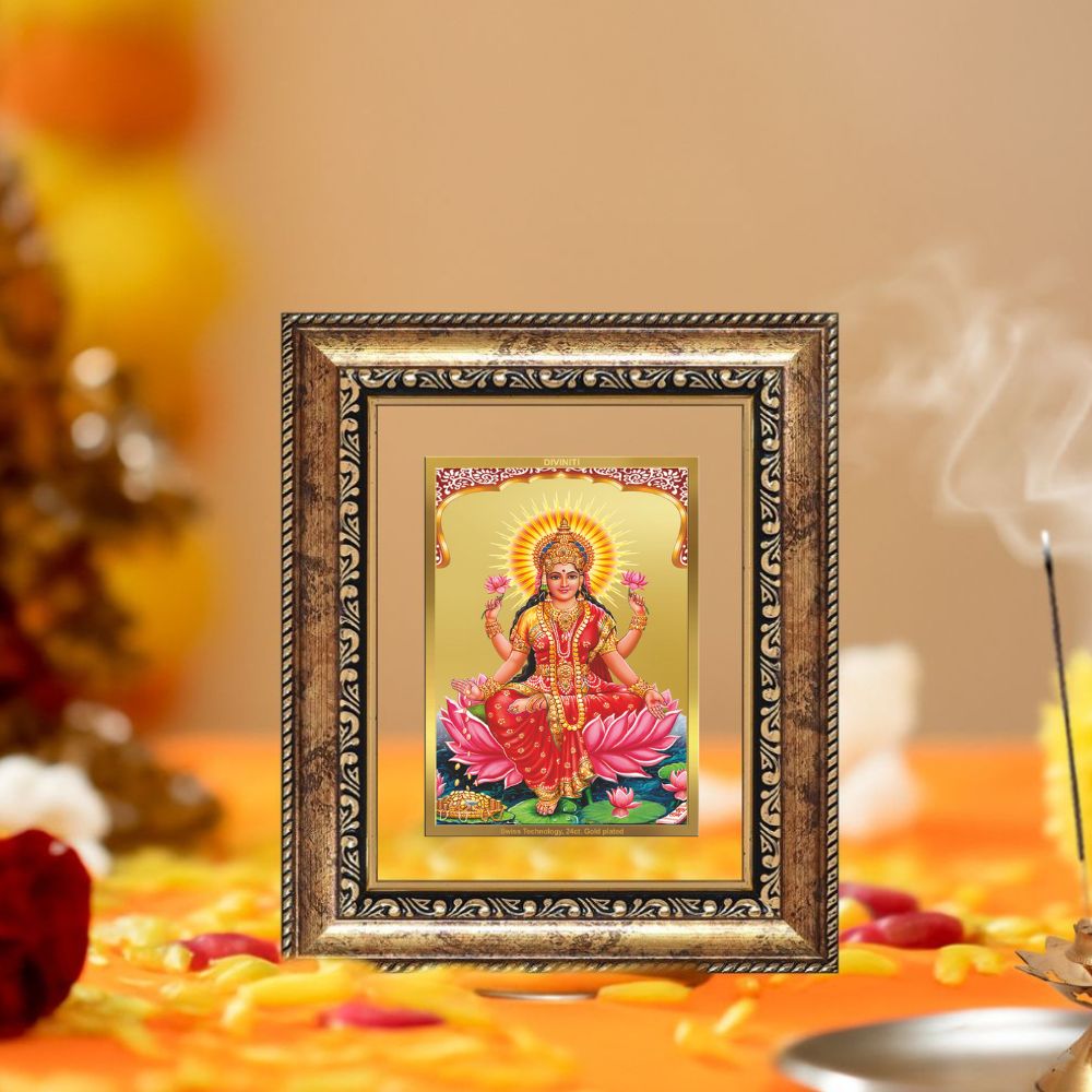 Diviniti 24K Gold Plated Lakshmi Divine Table Top Frame for Home Mandir & Office Decor | Luxury Spiritual Gift