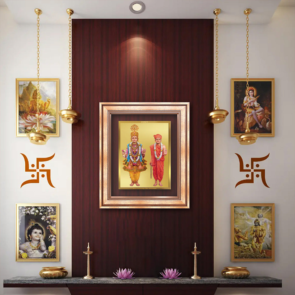 Diviniti 24K Gold Plated Swaminarayan (Classic) Divine Wall Frame for Home Mandir & Office Decor | Luxury Spiritual Gift