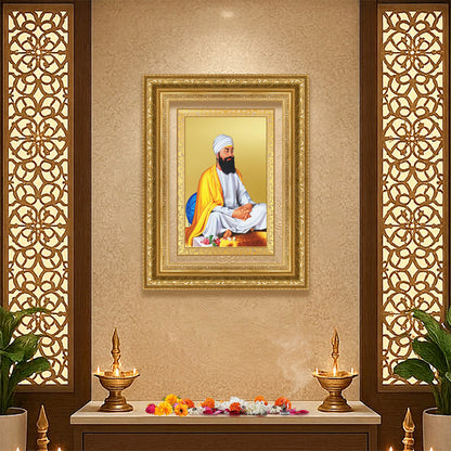 Diviniti 24K Gold Plated Guru Tegh Bahadur Sahib Ji (Classic) Sacred Sikh Wall Frame for Home Decor & Office Ambiance | Premium Spiritual Gift