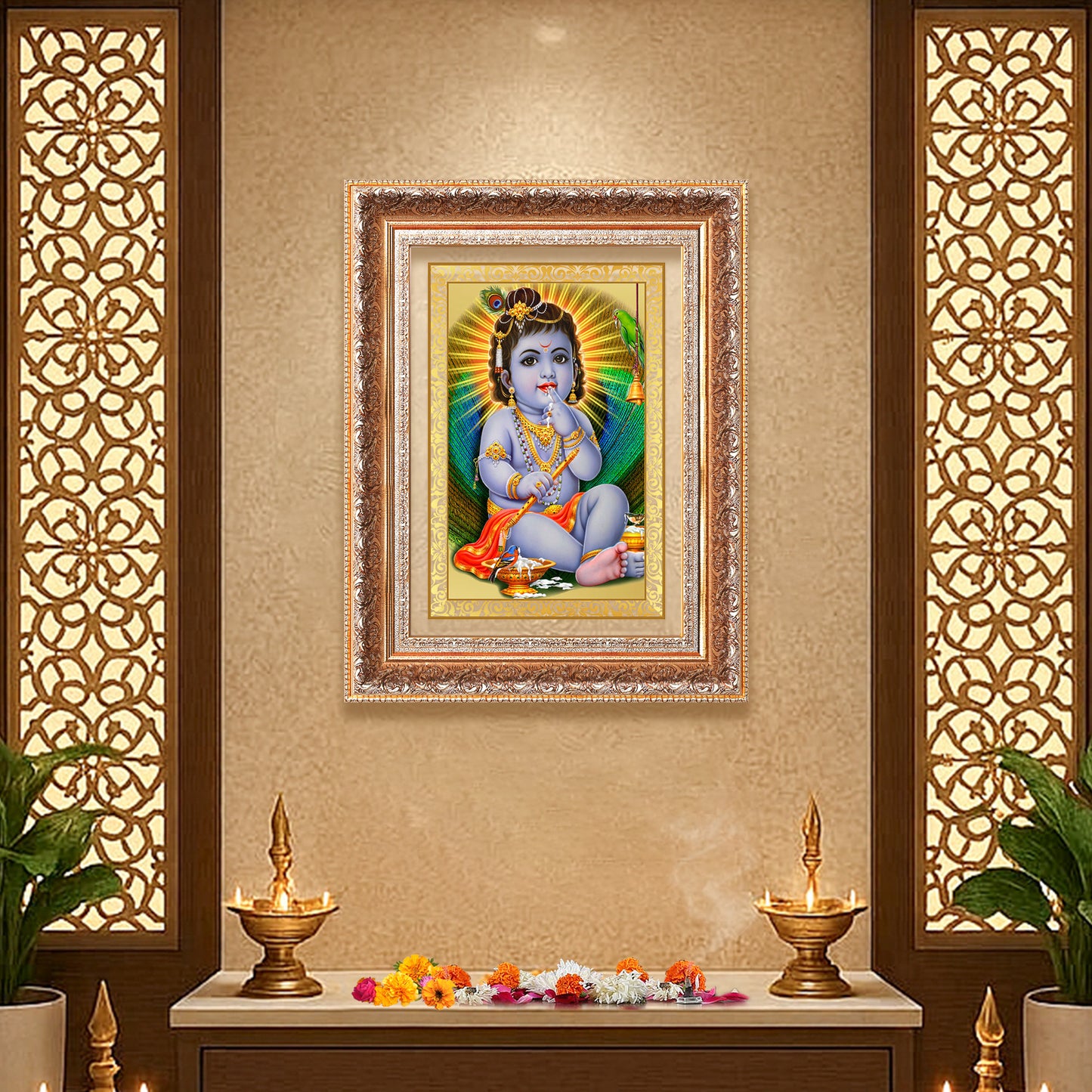 Bal Gopal | Baby Krishna | Devakinandana for Wall Photo Frame in 24K Gold Plated Foil