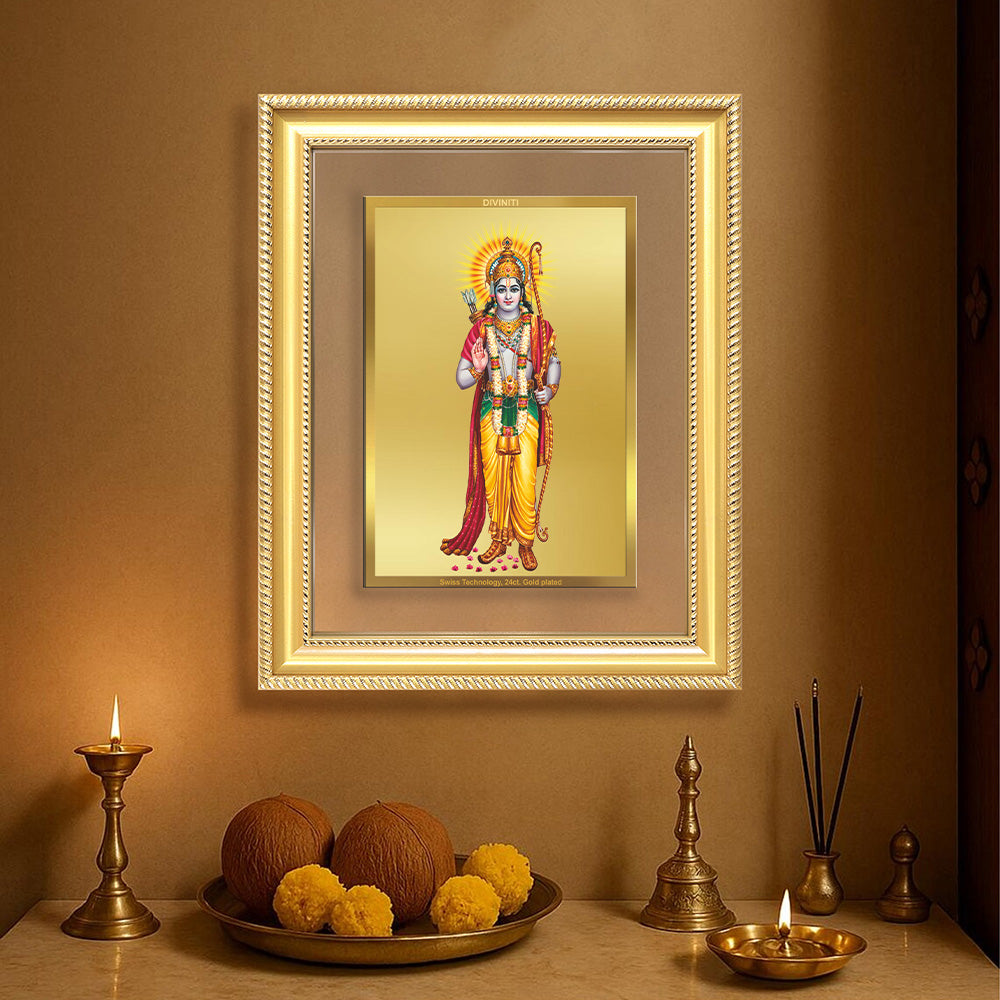 Diviniti 24K Gold Plated Ram Ji (Classic) Divine Wall Frame for Home Mandir & Office Decor | Luxury Spiritual Gift