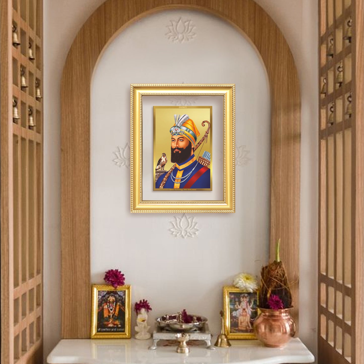 Diviniti 24K Gold Plated Guru Gobind Singh Ji (Classic) Sacred Sikh Wall Frame for Home Decor & Office Ambiance | Premium Spiritual Gift