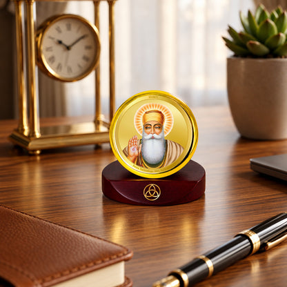 24K Gold-Plated Guru Nanak Dev Ji Car Dashboard Frame | 5x5 CM