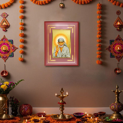 Diviniti Shirdi Sai Baba Blessing Pose Wall Photo Frame in 24K Gold Plated Foil | Faith, Protection & Divine Grace