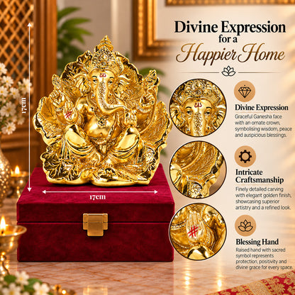 24K Gold-Plated Lord Ganesha Idol | Premium Gift Box | 17x17 CM