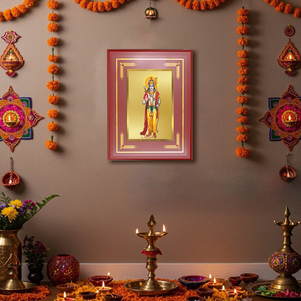 Diviniti Shree Ram Ji Wall Photo Frame in 24K Gold Plated Foil – Symbol of Dharma, Courage & Divine Blessings