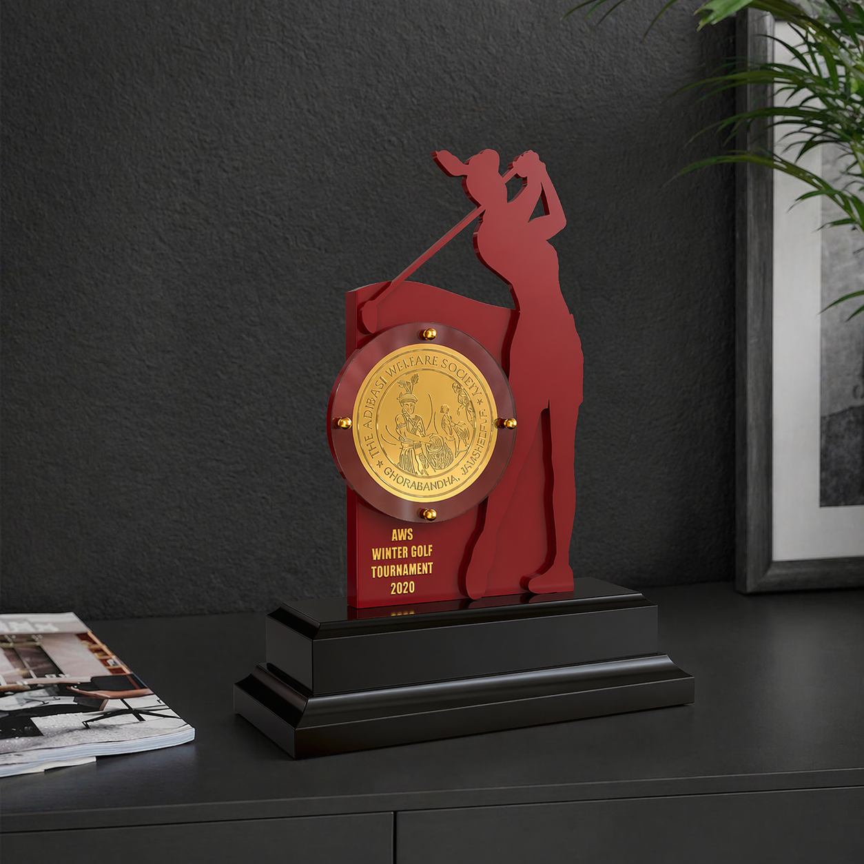 Diviniti Golf Trophy with 24K Gold Plated Foil | Premium Sports Award | Elegant Golfer Silhouette Design