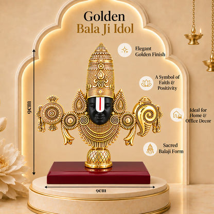 24K Gold-Plated Lord Tirupati Balaji Idol | Premium Gift Box | 9x9 CM