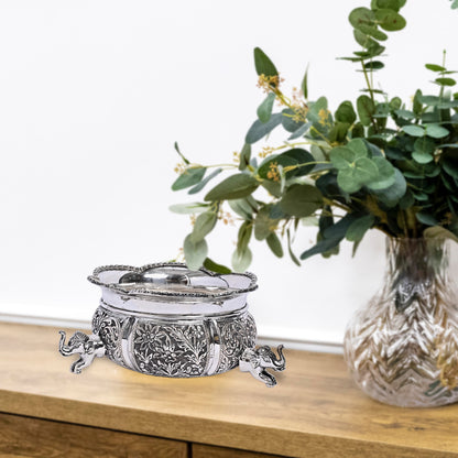 Pure Silver Handicraft Elephant Face Container (16x16x7 cm 566g)