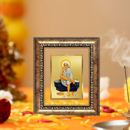 Diviniti 24K Gold Plated Sai Baba Divine Table Top Frame for Home Mandir & Office Decor | Luxury Spiritual Gift