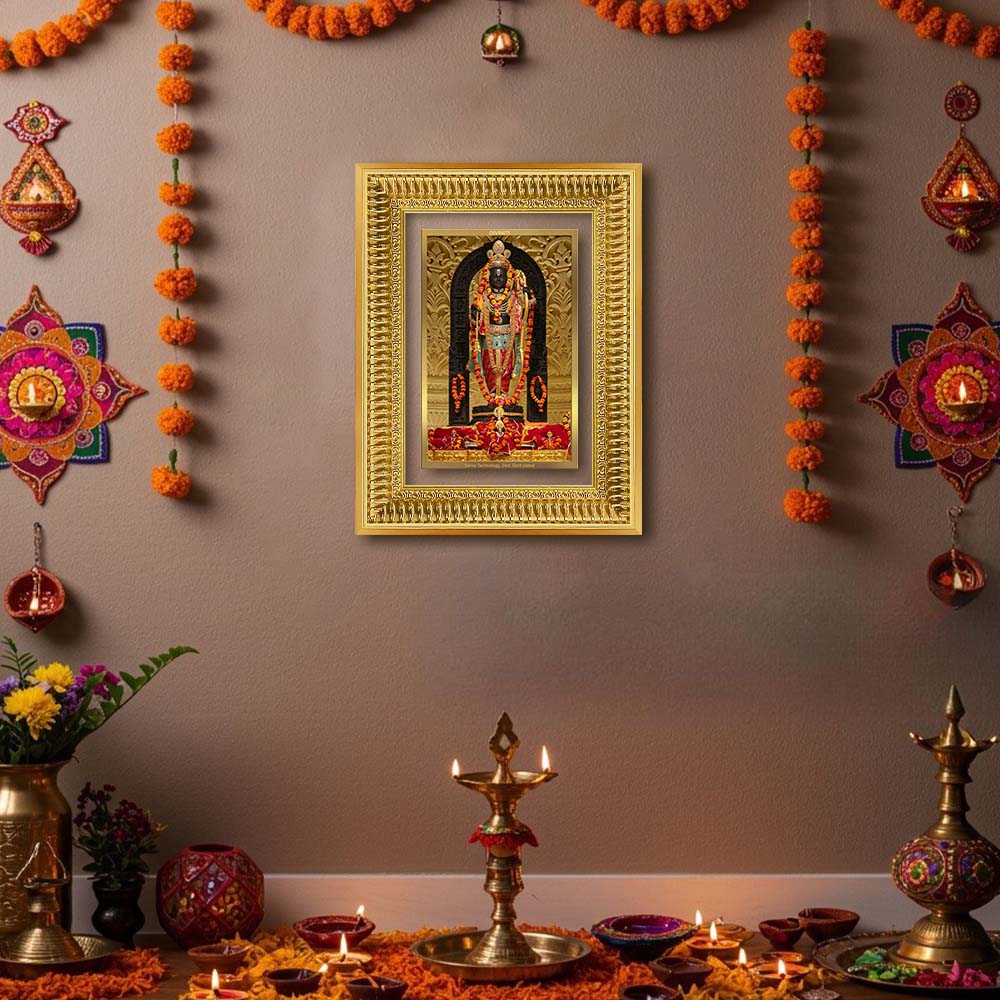 Diviniti 24K Gold Plated Ram Lalla (Classic) Divine Wall Frame for Home Mandir & Office Decor | Luxury Spiritual Gift