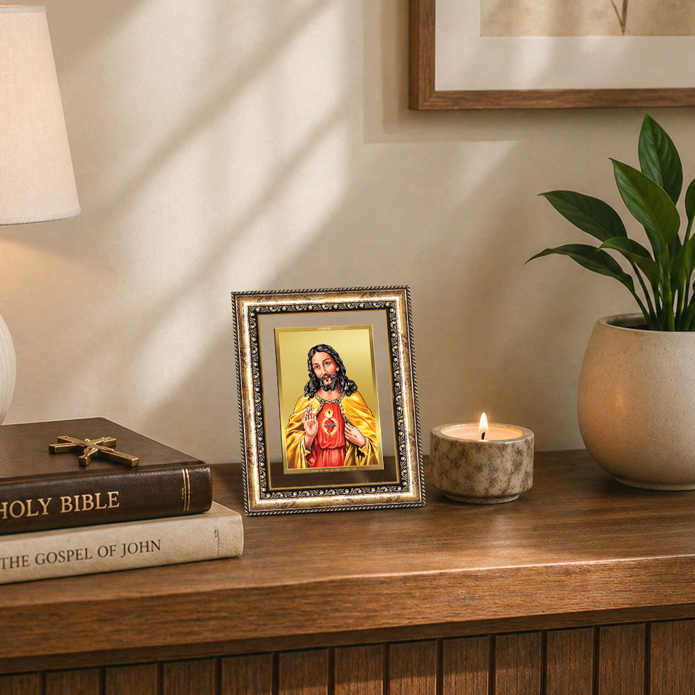 Diviniti 24K Gold Plated Jesus Christ (Classic) Divine Wall Frame for Home Mandir & Office Decor | Luxury Spiritual Gift