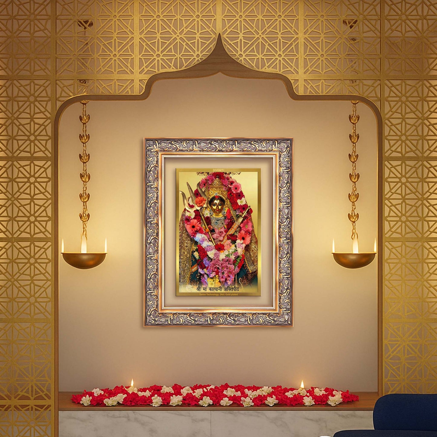 Diviniti 24K Gold Plated Katyayani Mata (Classic) Divine Wall Frame for Home Mandir & Office Decor | Luxury Spiritual Gift