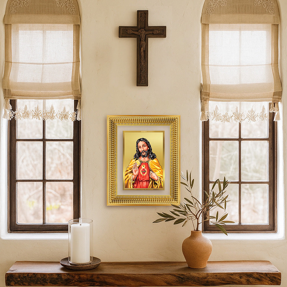 Diviniti 24K Gold Plated Jesus Christ (Classic) Divine Wall Frame for Home Mandir & Office Decor | Luxury Spiritual Gift