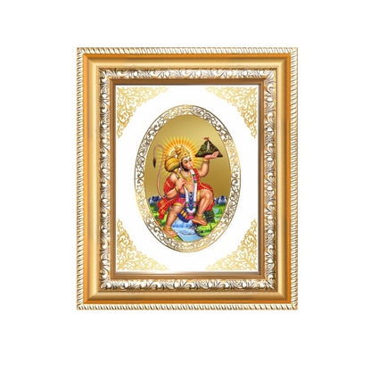 Lord Hanuman with Sanjeevani Mountain Divine Protection Sacred Royal Tabletop Frame in 24K Gold Plated Foil