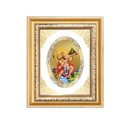 Lord Hanuman with Sanjeevani Mountain Divine Protection Sacred Royal Tabletop Frame in 24K Gold Plated Foil