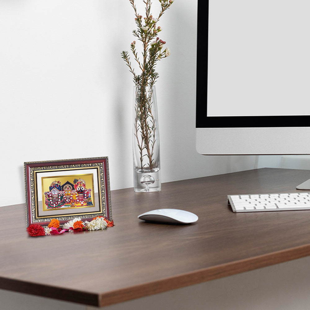 Diviniti 24K Gold Plated Jagannath Subhadra Balabhadra (Classic) Divine Wall and Table Top Frame for Home Mandir & Office Decor | Luxury Spiritual Gift