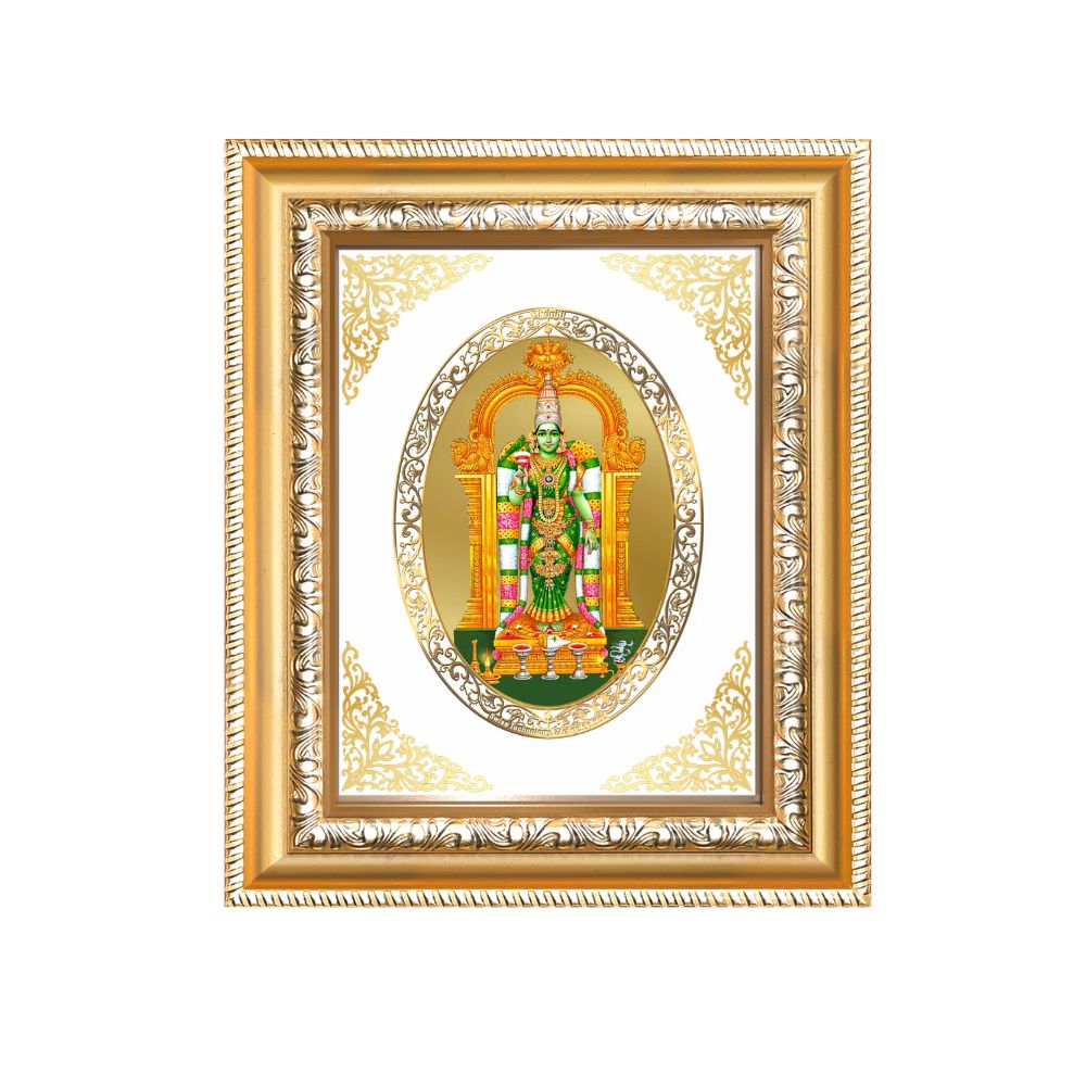 Goddess Meenakshi Amma Divine Royal Shakti & Prosperity Sacred Royal Tabletop Frame in 24K Gold Plated Foil