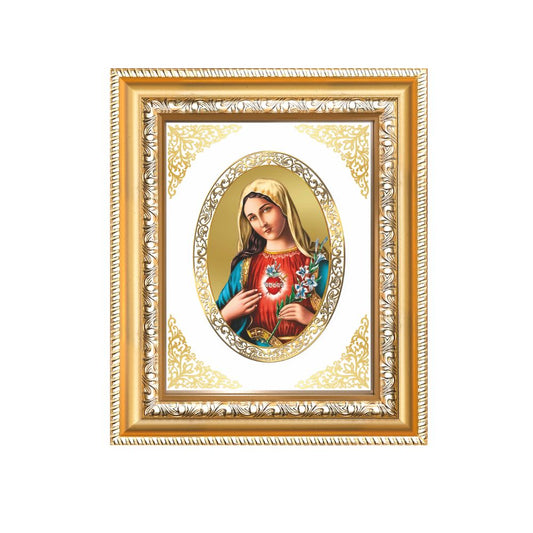 Mother Mary Divine Compassion & Grace Sacred Christian Royal Tabletop Frame in 24K Gold Plated Foil
