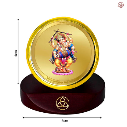 Dancing Ganesha | Divine Lord Ganesha Car Dashboard & Tabletop Photo Frame in 24K Gold Plated Foil