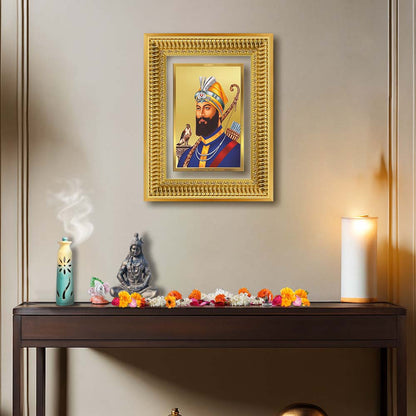 Diviniti 24K Gold Plated Guru Gobind Singh Ji (Classic) Sacred Sikh Wall Frame for Home Decor & Office Ambiance | Premium Spiritual Gift