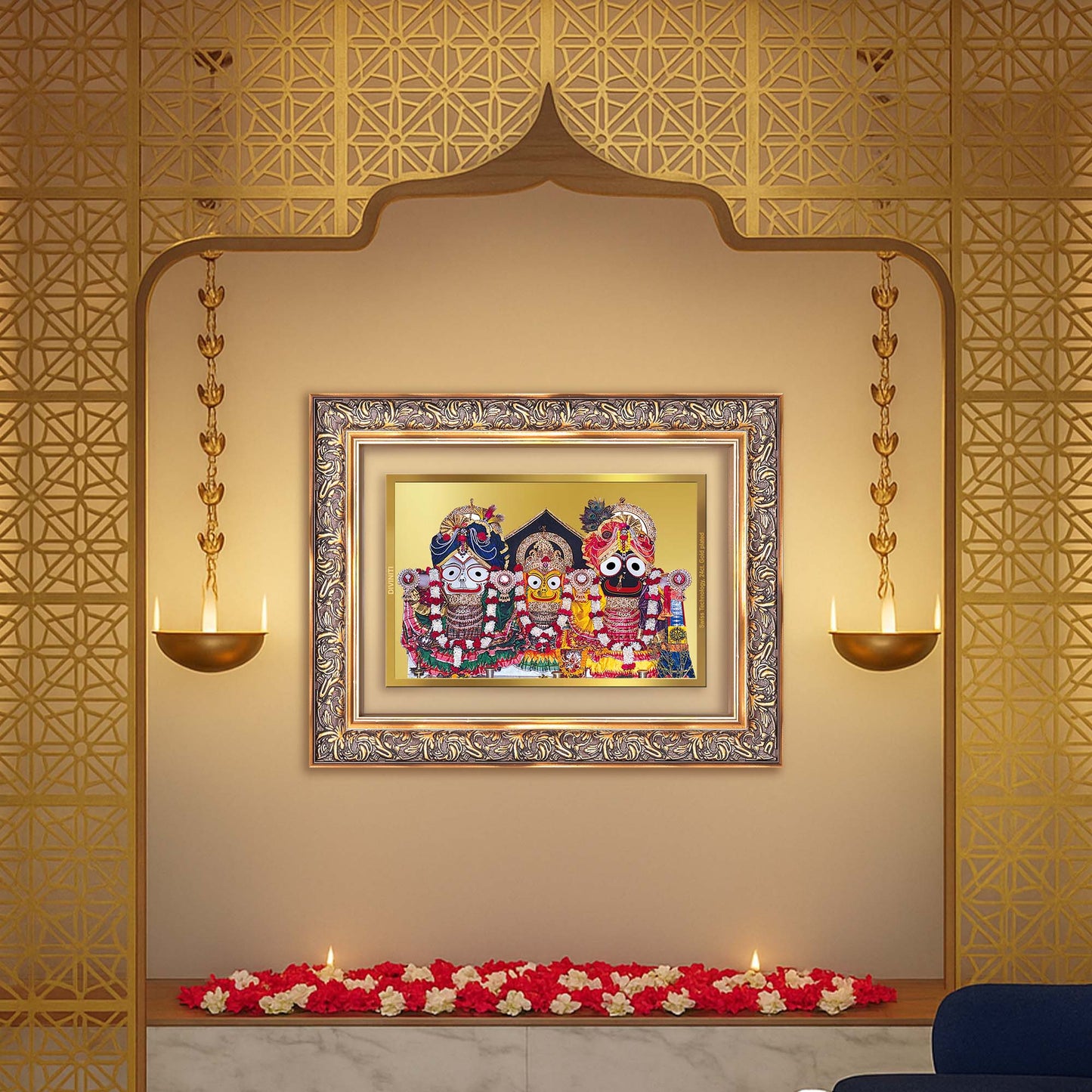 Diviniti 24K Gold Plated Jagannath Subhadra Balabhadra (Classic) Divine Wall Frame for Home Mandir & Office Decor | Luxury Spiritual Gift