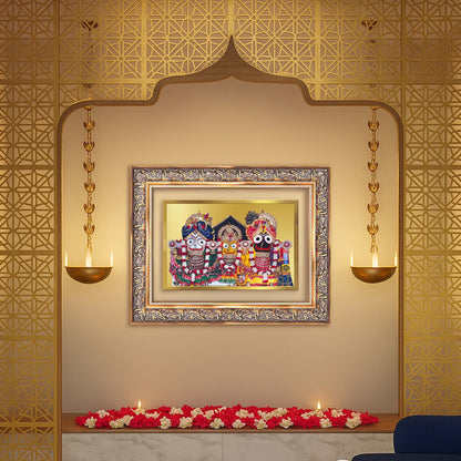 Diviniti 24K Gold Plated Jagannath Subhadra Balabhadra (Classic) Divine Wall Frame for Home Mandir & Office Decor | Luxury Spiritual Gift
