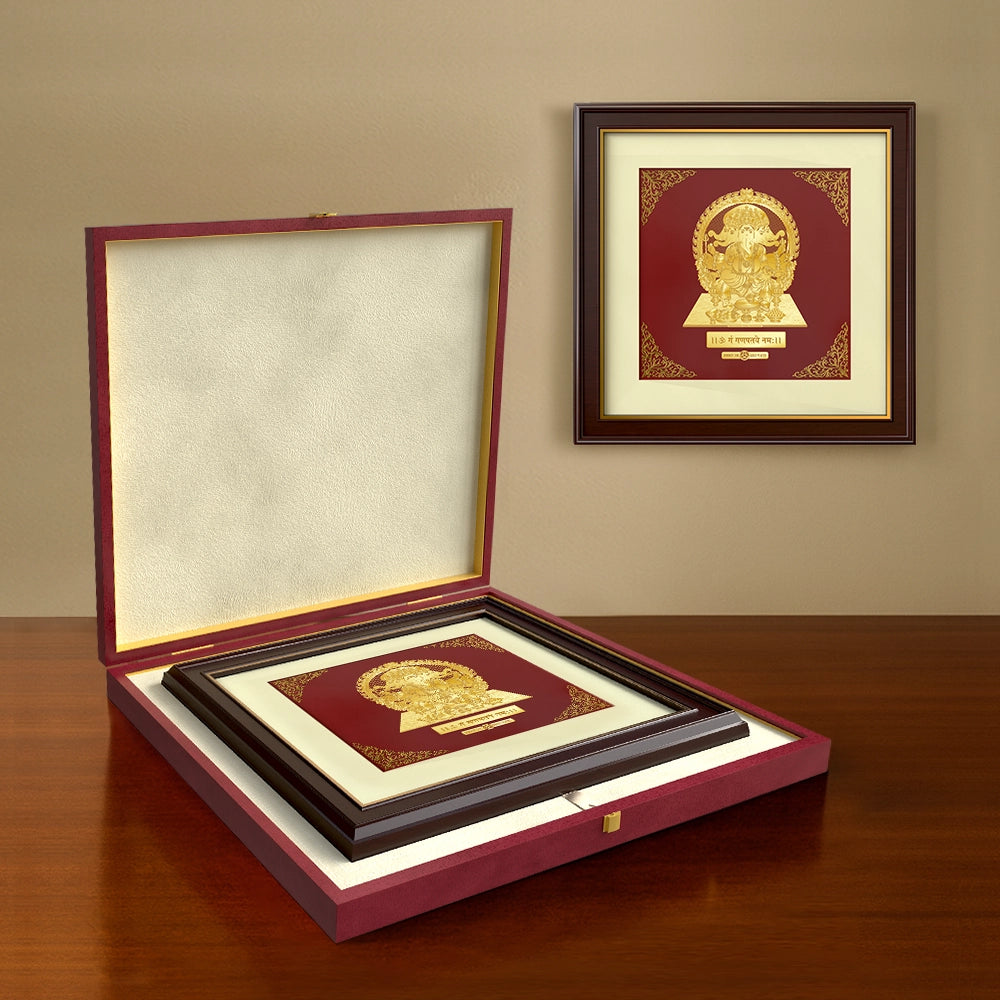Panchmukhi Ganesh | Five-Faced Form of Wisdom Gold on Gold Wall Hanging Frame in 24K Gold Plated Foil