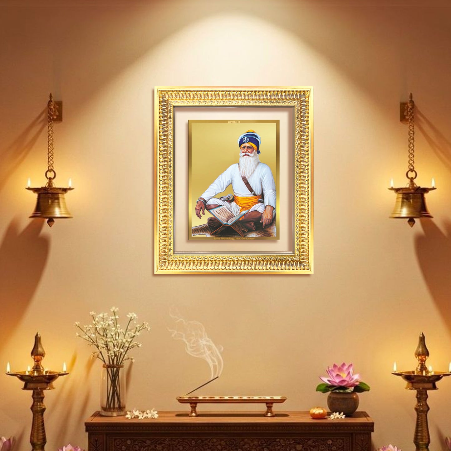 Diviniti 24K Gold Plated Baba Deep Singh Sacred Sikh Wall Frame for Home Decor & Office Ambiance | Premium Spiritual Gift
