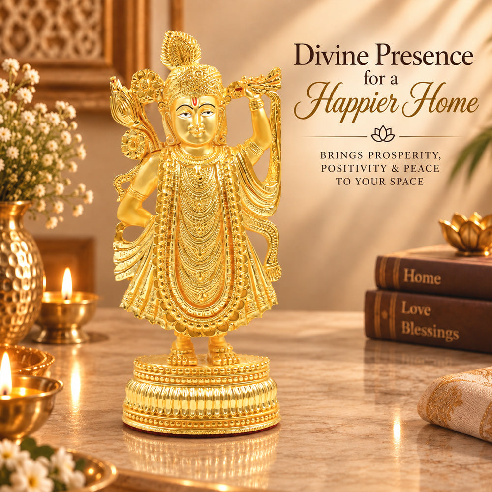 24K Gold-Plated Shrinath Ji Idol | Premium Gift Box | 25x11.5 CM