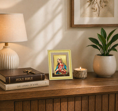 Diviniti 24K Gold Plated Mother Mary (Classic) Divine Wall Frame for Home Mandir & Office Decor | Luxury Spiritual Gift