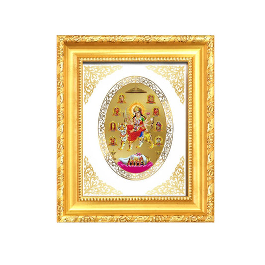 Nav Durga Divine Nine Forms of Goddess Sacred Shakti & Protection Royal Tabletop Frame in 24K Gold Plated Foil