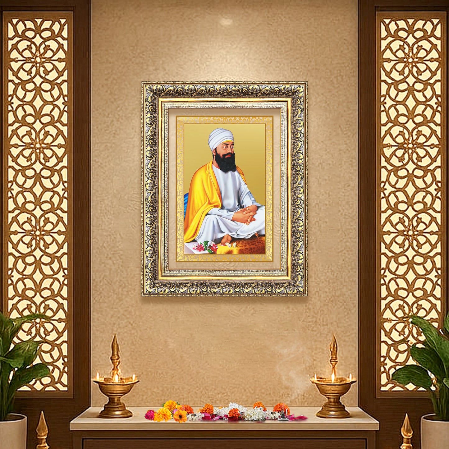 Diviniti 24K Gold Plated Guru Tegh Bahadur Sahib Ji (Classic) Sacred Sikh Wall Frame for Home Decor & Office Ambiance | Premium Spiritual Gift