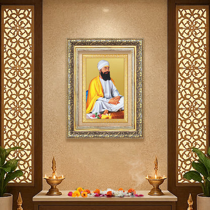 Diviniti 24K Gold Plated Guru Tegh Bahadur Sahib Ji (Classic) Sacred Sikh Wall Frame for Home Decor & Office Ambiance | Premium Spiritual Gift