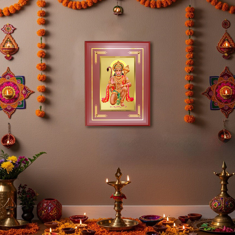 Diviniti 24K Gold Plated Hanuman Blessing Pose Tabletop Photo Frame | Strength, Protection & Divine Grace