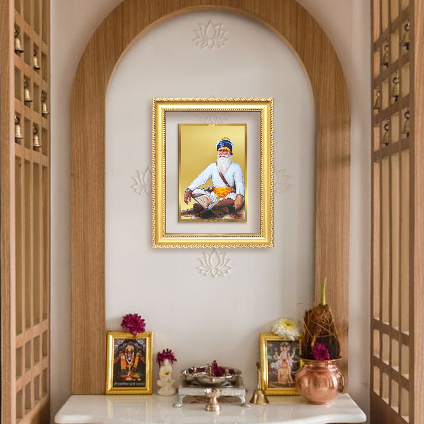Diviniti 24K Gold Plated Baba Deep Singh Sacred Sikh Wall Frame for Home Decor & Office Ambiance | Premium Spiritual Gift